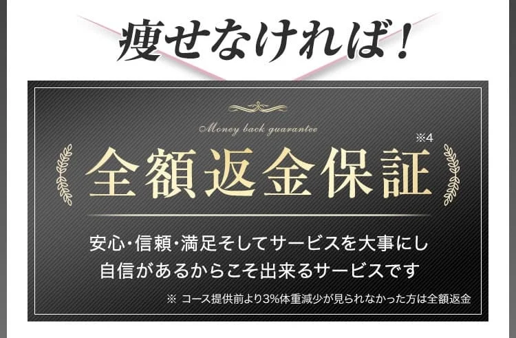全額返金保証/安心・信頼・満足そしてサービスを大事にし自信があるからこそ出来るサービスです