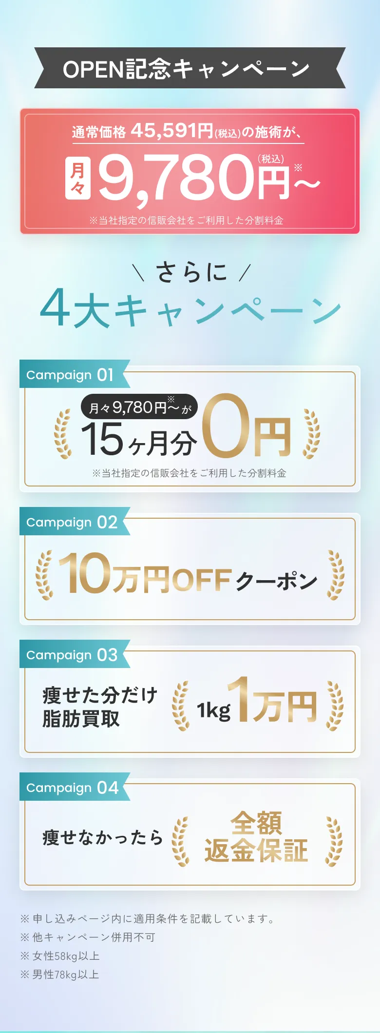 URARAクリニックの4大キャンペーン