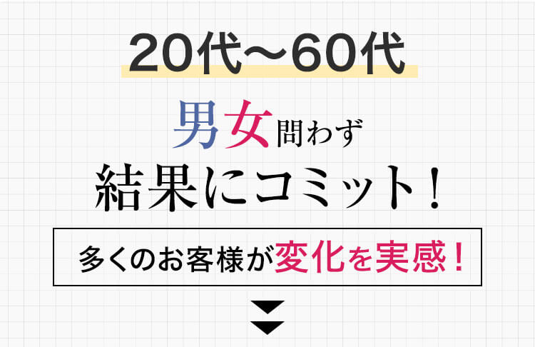 20代〜60代男女問わず結果にコミット!多くのお客様が変化を実感!