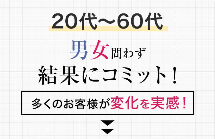 20代〜60代男女問わず結果にコミット!多くのお客様が変化を実感!