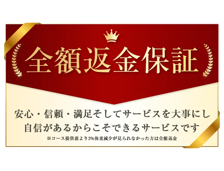 全額返金保証/安心・信頼・満足そしてサービスを大事にし自信があるからこそ出来るサービスです