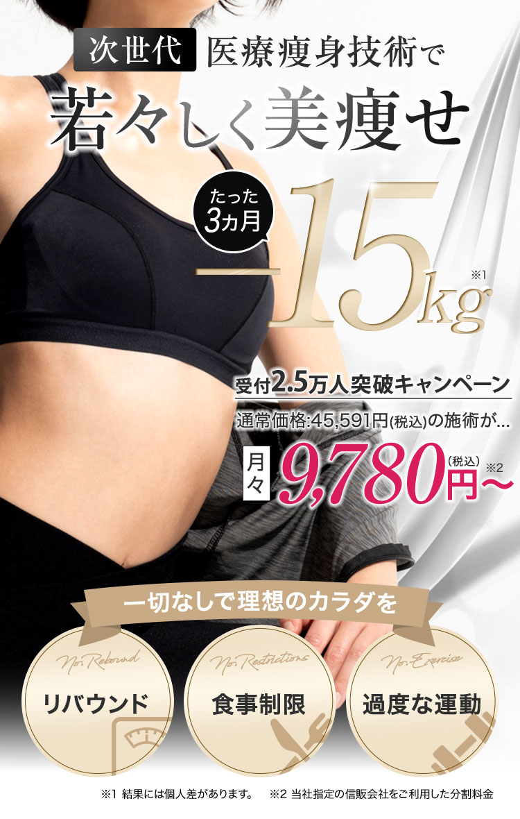 次世代医療痩身技術で3ヶ月-15kg