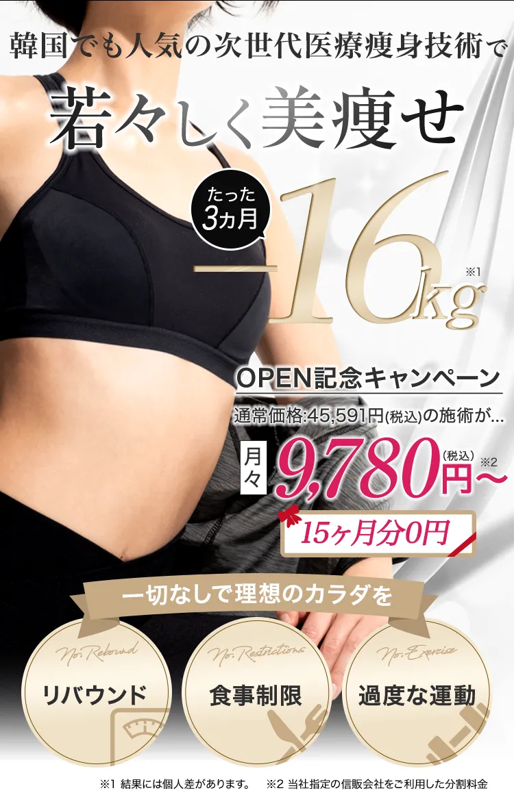 次世代医療痩身技術で3ヶ月-15kg