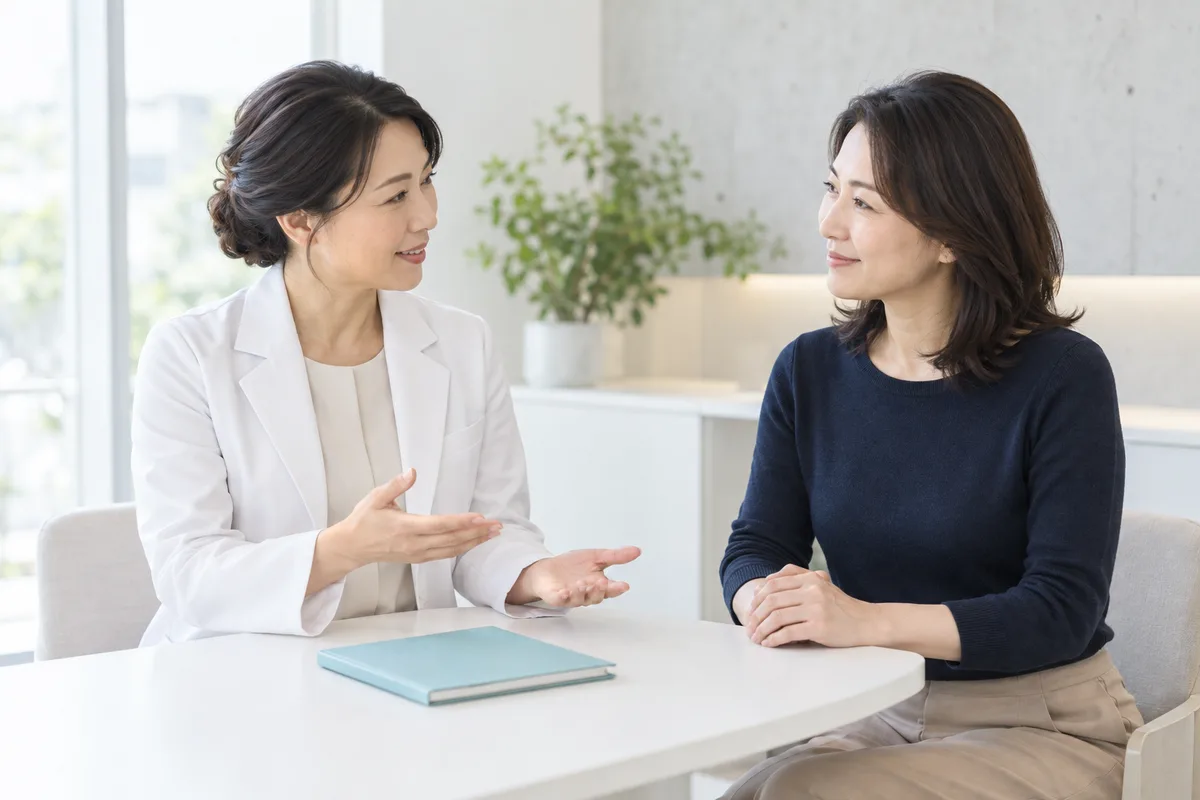 カウンセリングで医師に相談する女性