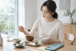 食事をゆっくり味わう女性