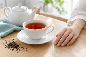 ストレートの紅茶とティーポット