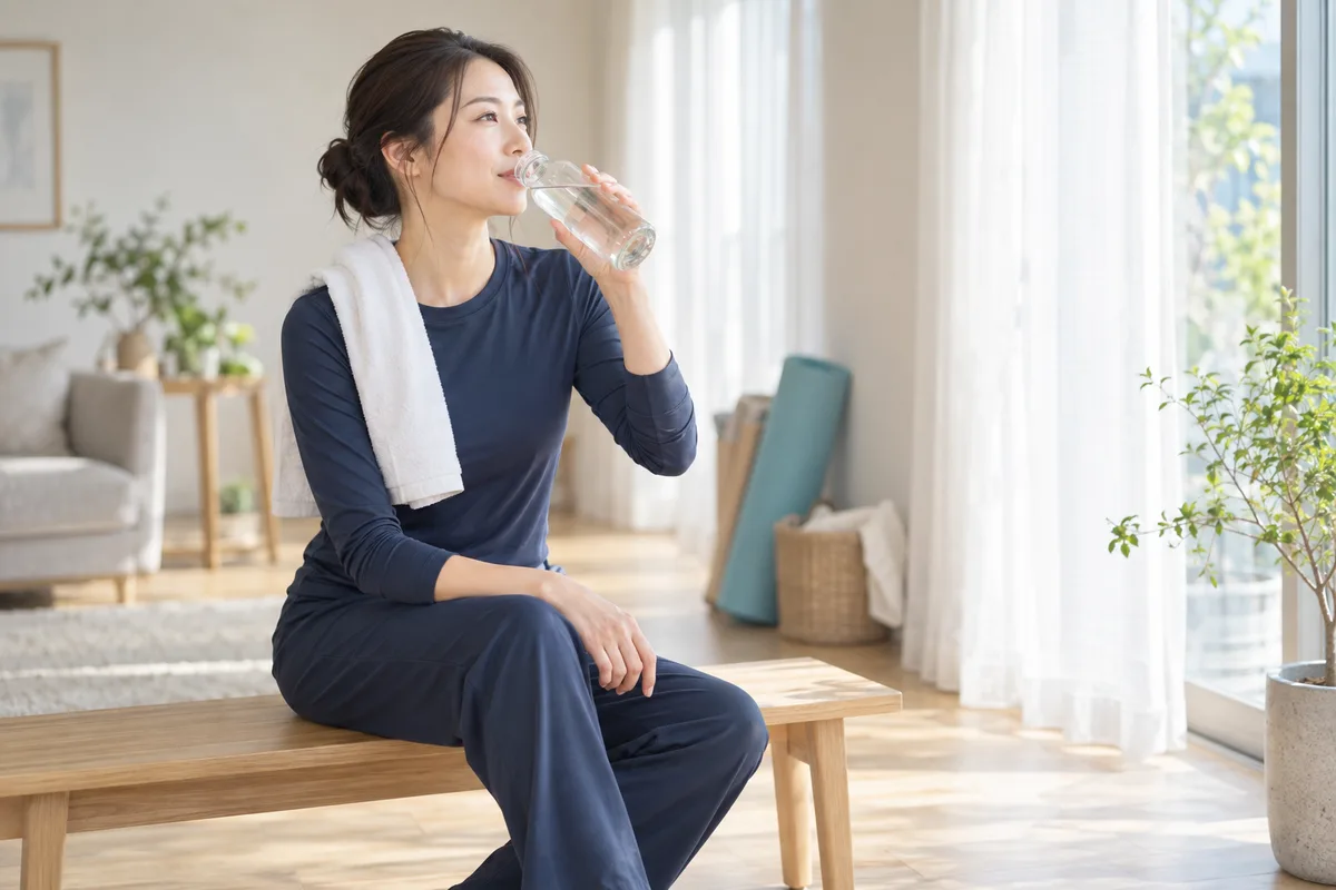 運動のあとに水を飲む女性