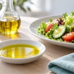 小皿のオリーブオイルと野菜料理