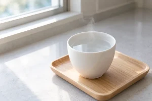 湯気の立つ白湯のカップ