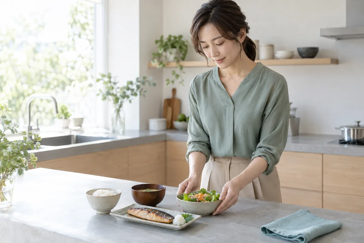 食事の準備をする女性