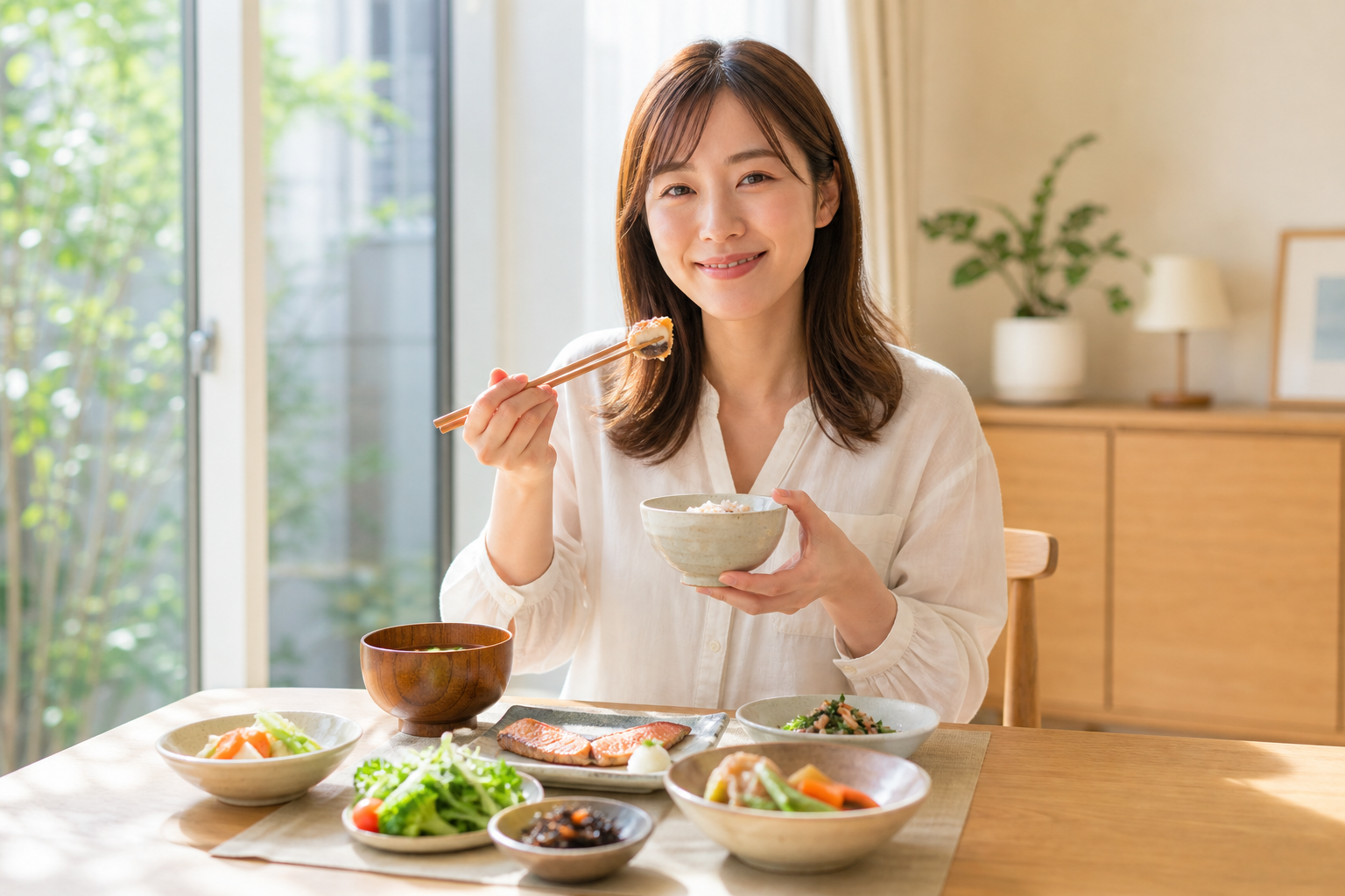 バランスのとれた食事をとっている女性